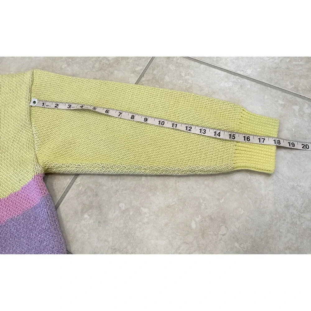 Zara Knit Floral Wavy Colorblock Cropped Sweater Pastel Yellow‎ Lilac Sz M